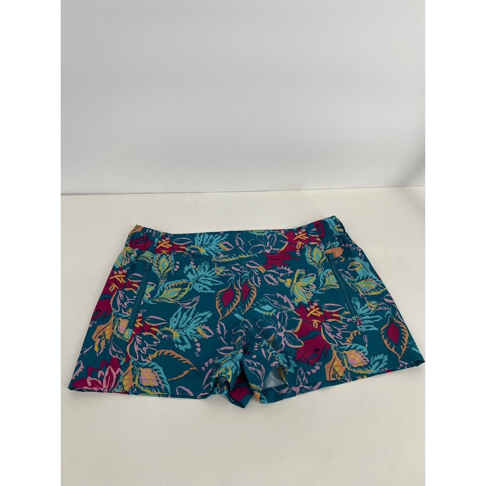Reel‎ Legends Performance Shorts Womens PM Petite Medium Teal Floral Zip Pockets